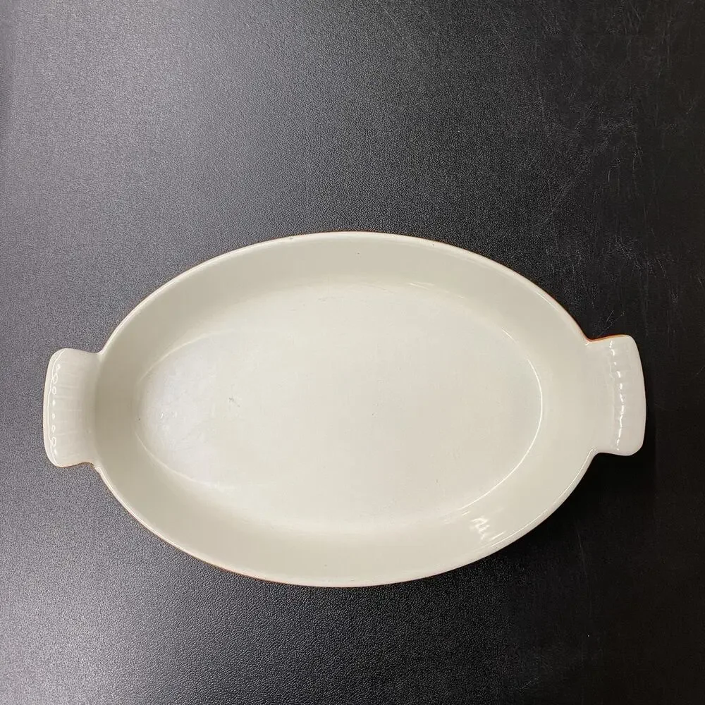 Vintage Descoware #26 Orange Flame Cast Iron Enamel Oval Au Gratin Baking Dish